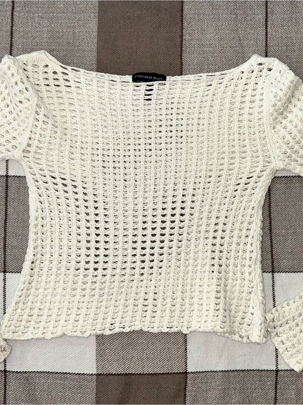 Streetwear Society Open Crochet Knit Top - Cream